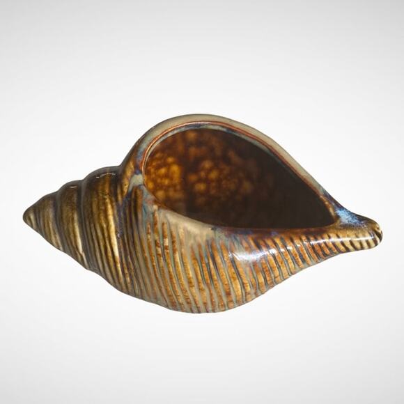 Artist Signed Conch Shell Seashell Nautical Art Pottery Planter - Picture 3 of 9